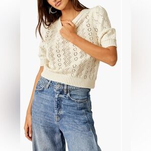 Free People Eloise Open Stitch Puff Shoulder Sweater